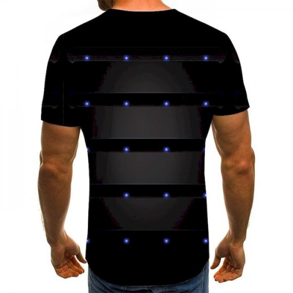 Men's T shirt Graphic Color Block Geometric 3D Print Short Sleeve Holiday Tops Streetwear Punk & Gothic Round Neck Black / S