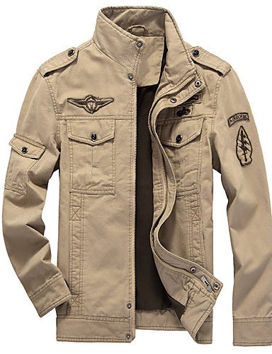 Men's Stand Collar Jacket Regular Letter Daily Military Pl