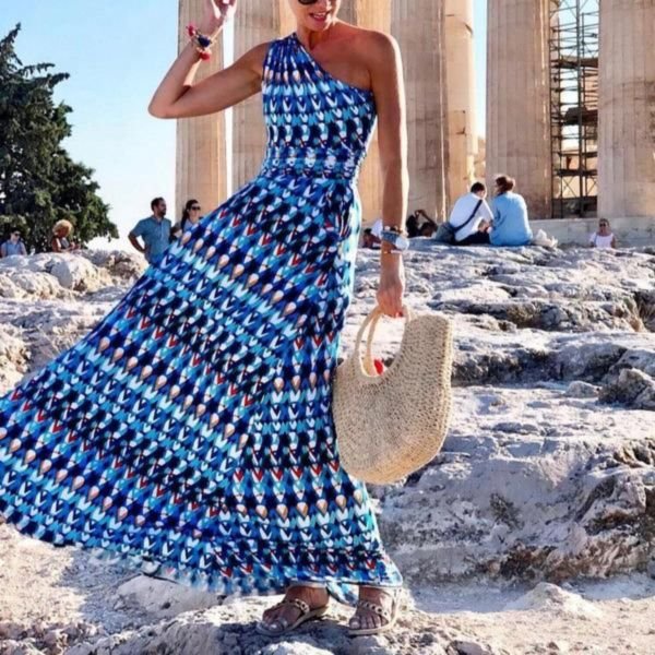 Printed One-shoulder Maxi Dress