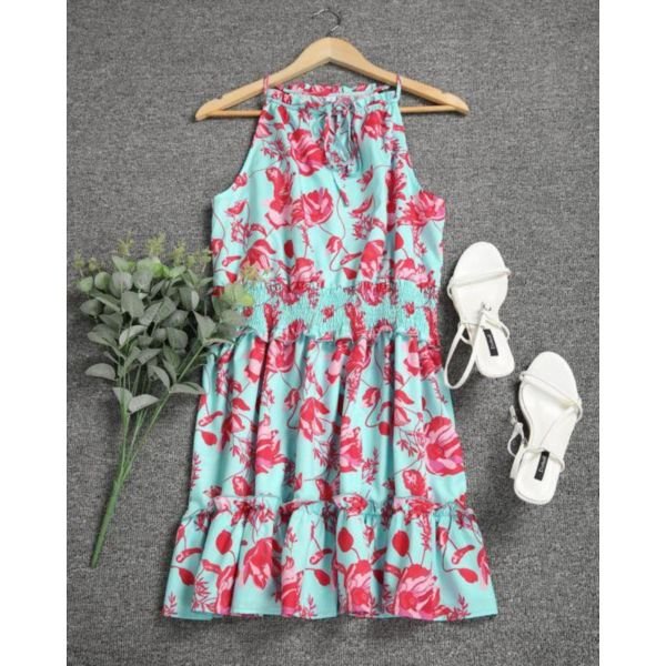 Romantic Print Sleeveless Mini Dress