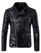 Men's Fall Notch Lapel Collar Leather Jacket Regular Solid Colored Daily Streetwear Long Sleeve Black Winter/Club