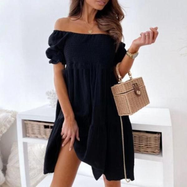 Classy Plain Short Sleeve Mini Dress