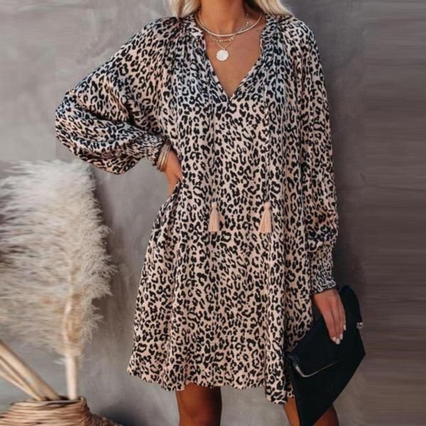 Attractive Leopard Long Sleeve Mini Dress