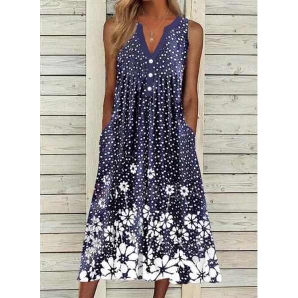 Attractive Print V-Neck Sleeveless Midi Dress