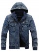 Men's Stand Collar Denim Jacket Long Solid Colored Daily Long Sleeve Denim Blue /Hooded