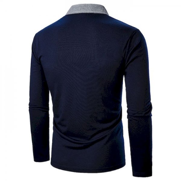 Men's Golf Shirt non-printing Color Block Patchwork Long Sleeve Casual Tops Simple Casual Fashion Classic Navy Blue