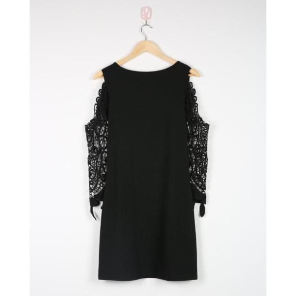 Chic Cold Shoulder Hollow Out Sleeve Black Mini Dress