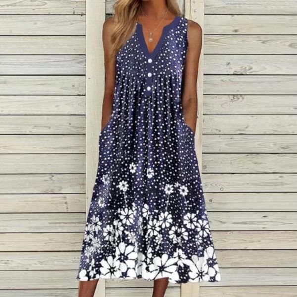 Attractive Print V-Neck Sleeveless Midi Dress