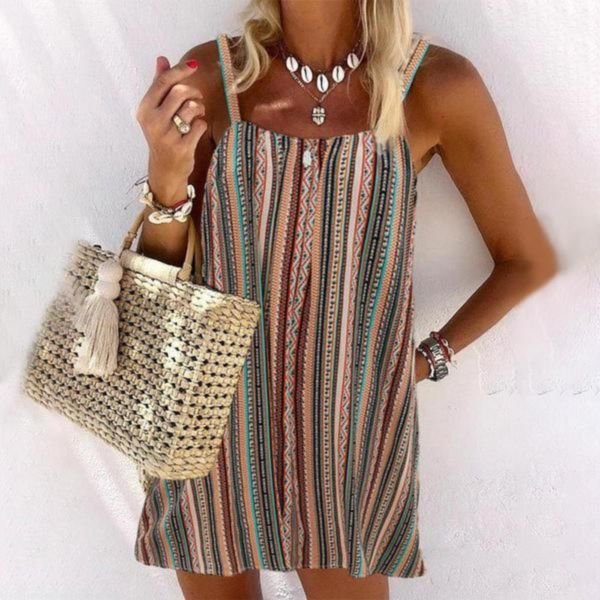 Distinctive Strap Sleeveless Printed Mini Dress