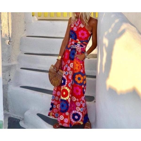 Printed One-shoulder Maxi Dress