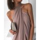 Cross Over Halter Pleated Mini Slip Dress