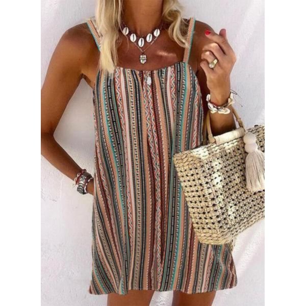 Distinctive Strap Sleeveless Printed Mini Dress