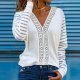 Stylish V-Neck Plain White Long Sleeve Top