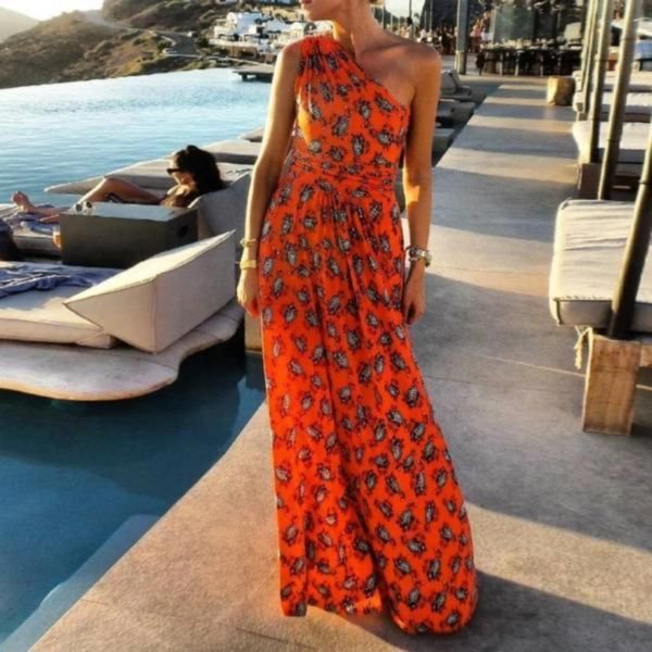 Printed One-shoulder Maxi Dress