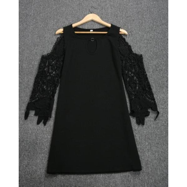 Chic Cold Shoulder Hollow Out Sleeve Black Mini Dress