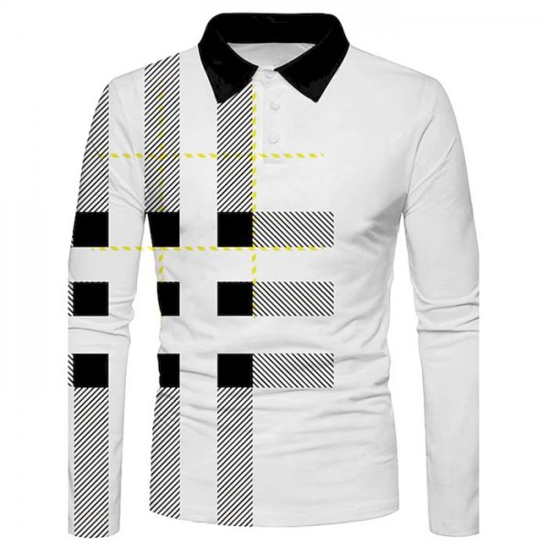 Men's Golf Shirt Graphic Print Long Sleeve Casual Tops Casual White