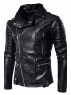 Men's Fall Notch Lapel Collar Leather Jacket Regular Solid Colored Daily Streetwear Long Sleeve Black Winter/Club