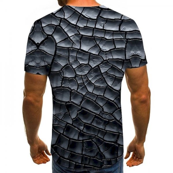 Men's T shirt Shirt Graphic Geometric Plus Size Pleated Print Short Sleeve Daily Tops Streetwear Exaggerated Round Neck Dark Gra